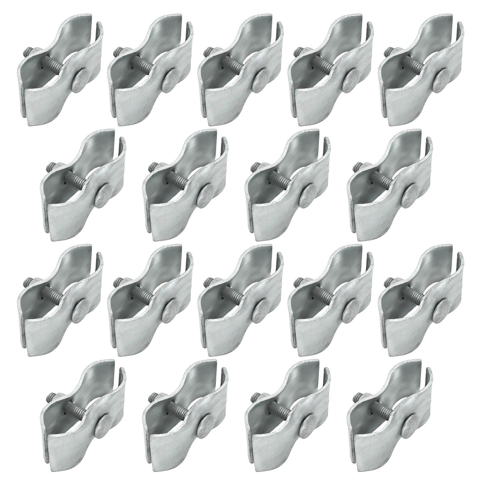 Set of 18 galvanized chain link fence clamps for dog kennel panels, includes 1-3/8-inch panel connectors, suitable for fencing projects