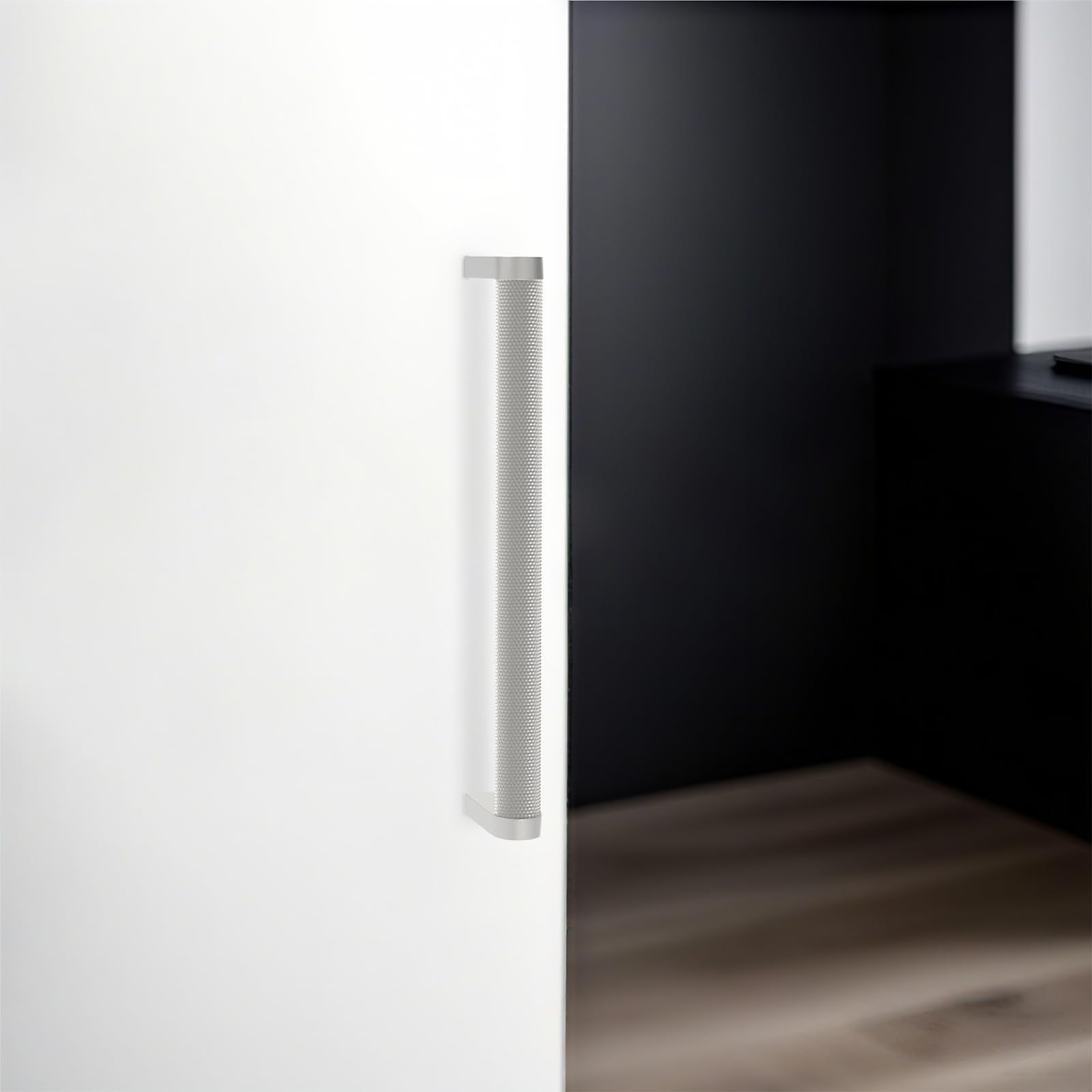 Set of 10 KOMOTIA brushed satin nickel cabinet pulls with knurled design, 6-1/4 inch hole center for kitchen or bathroom cabinets.