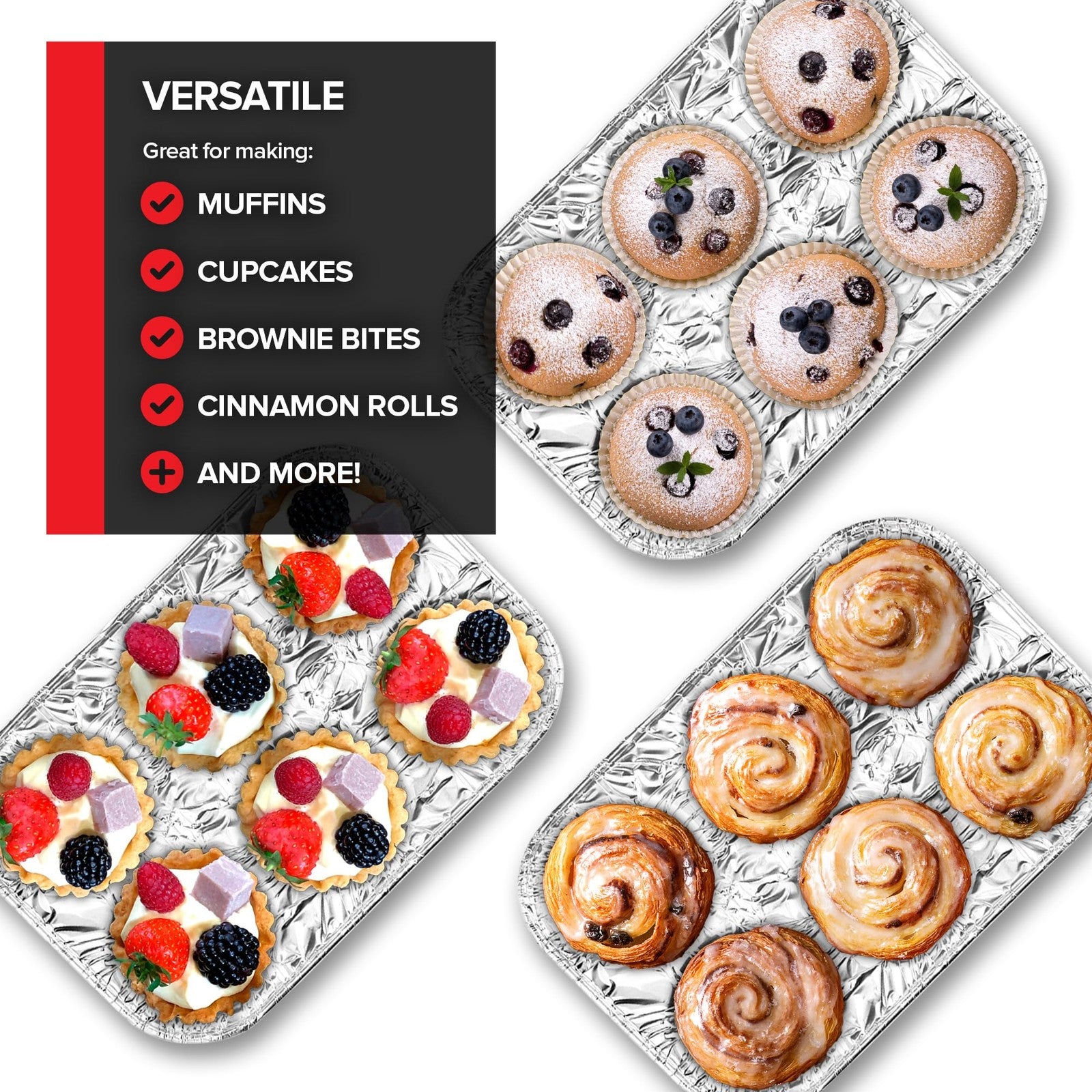 40-count disposable foil muffin tins by Stock Your Home, 6-cup standard size for baking muffins and cupcakes.