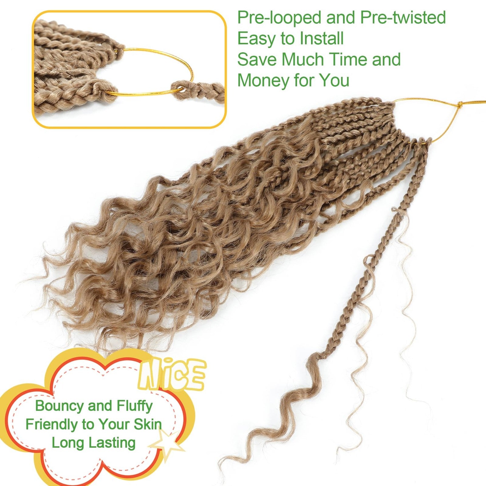 Fulcrum Goddess Box Braids Crochet Hair in 10-inch length, displayed in a pack of nine with boho-inspired box braid crochet style.