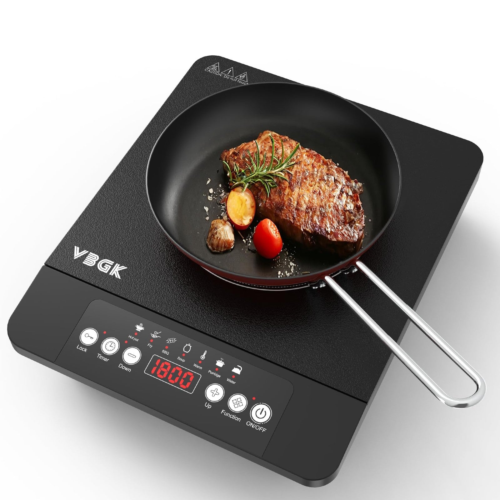 VBGK portable induction cooktop with single burner, 1800W, 110V electric stove, black smooth surface with control panel