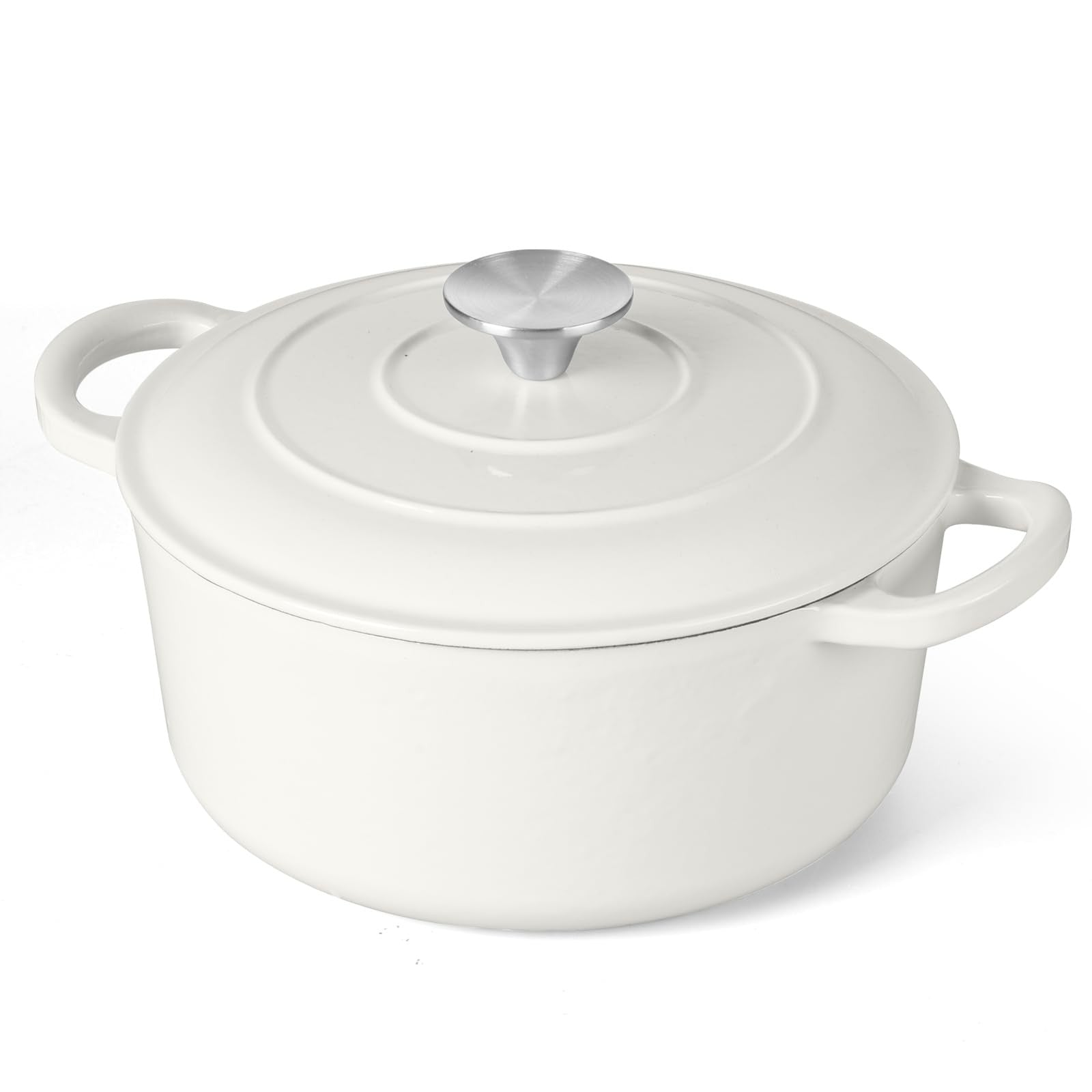 E-far 3 Qt enamelled cast iron Dutch oven with lid, small round nonstick pot for versatile cooking and heat retention.
