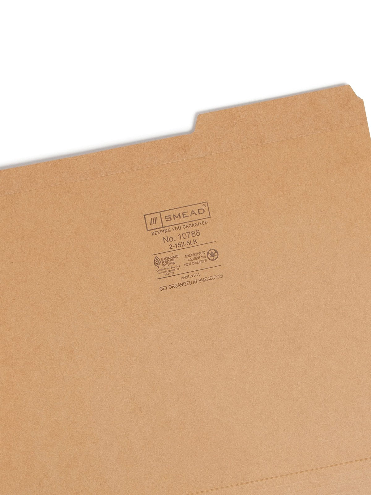 Reinforced Smead letter-sized file folder with 2/5-cut tab on right, guide height for organized document storage.
