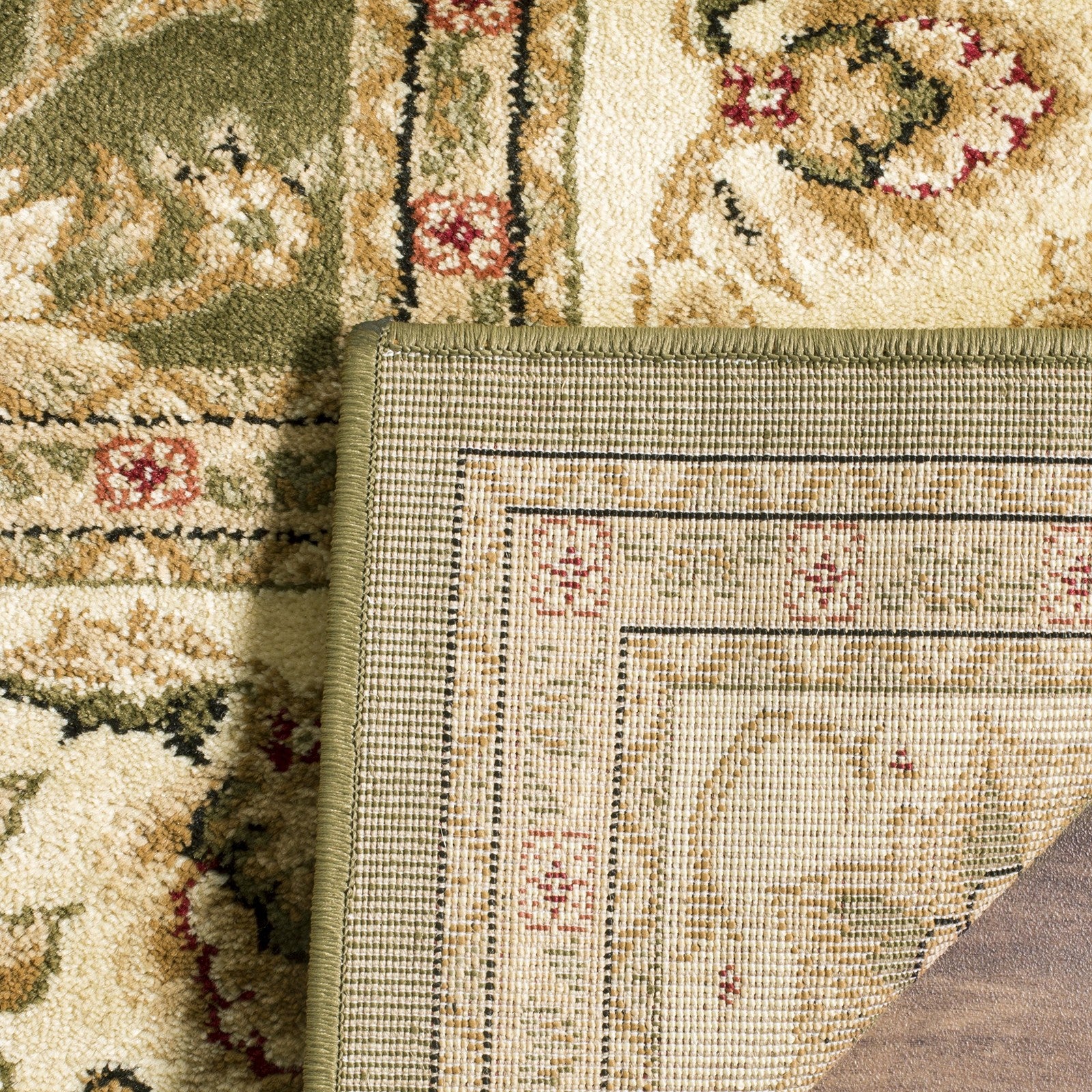 Safavieh Lyndhurst traditional area rug in sage and ivory, 53-inch square, with elegant floral pattern and classic design.