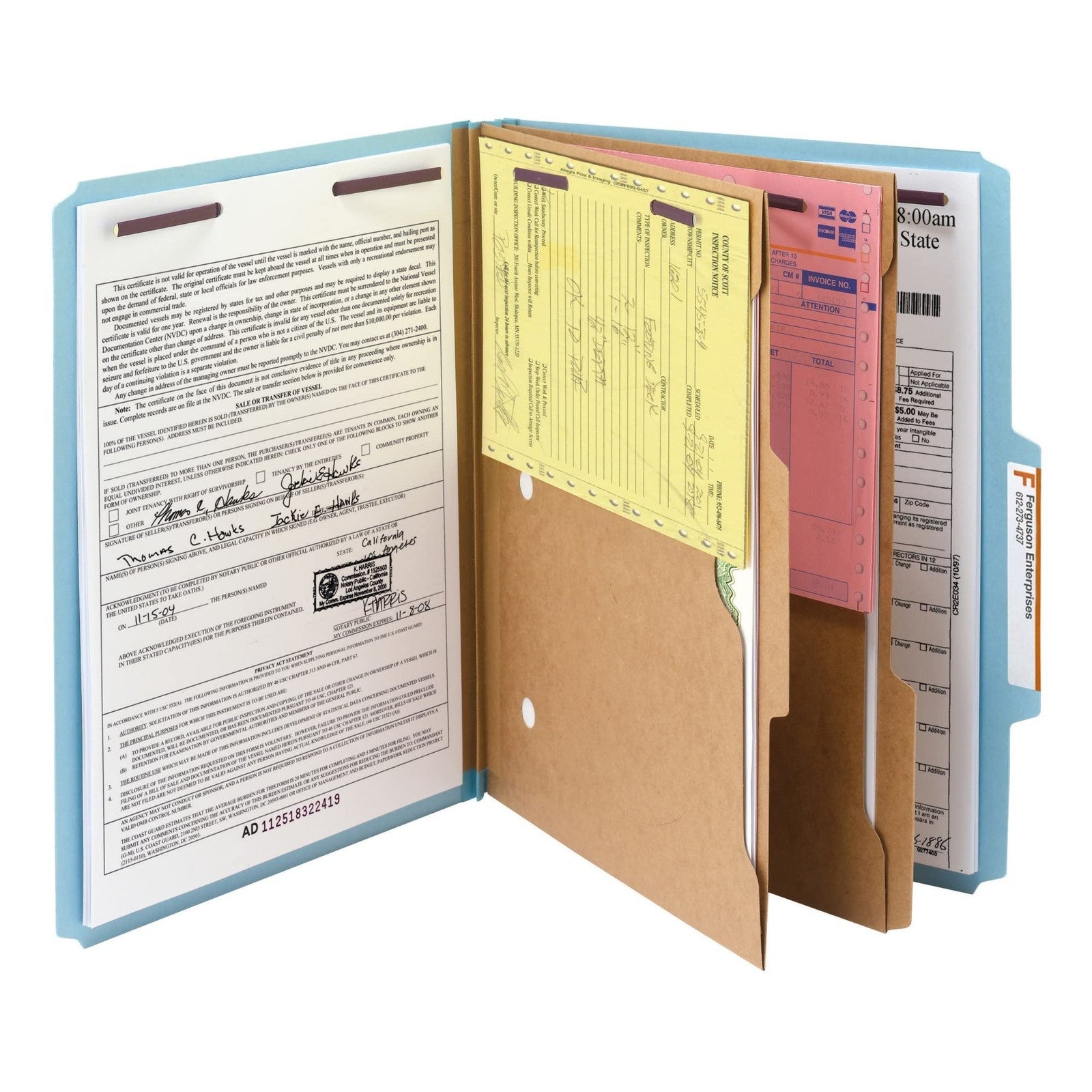 SMEAD Pressboard Classification File Folder with SafeSHIELD fasteners, two pockets, and divider for organizing documents.