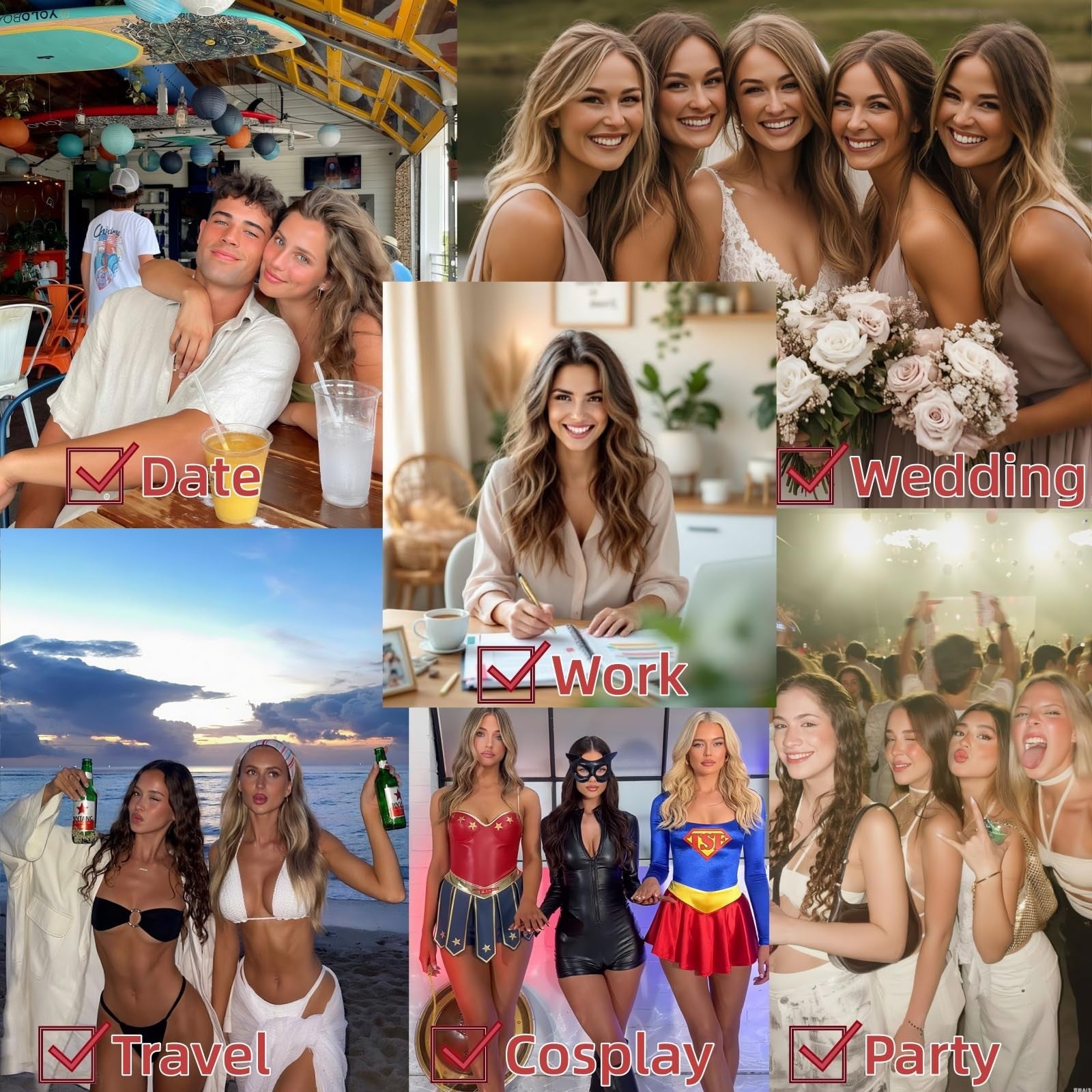 Rich Choices short clip-in hair extensions with wavy and curly real human hair, showing six clip-in wefts.