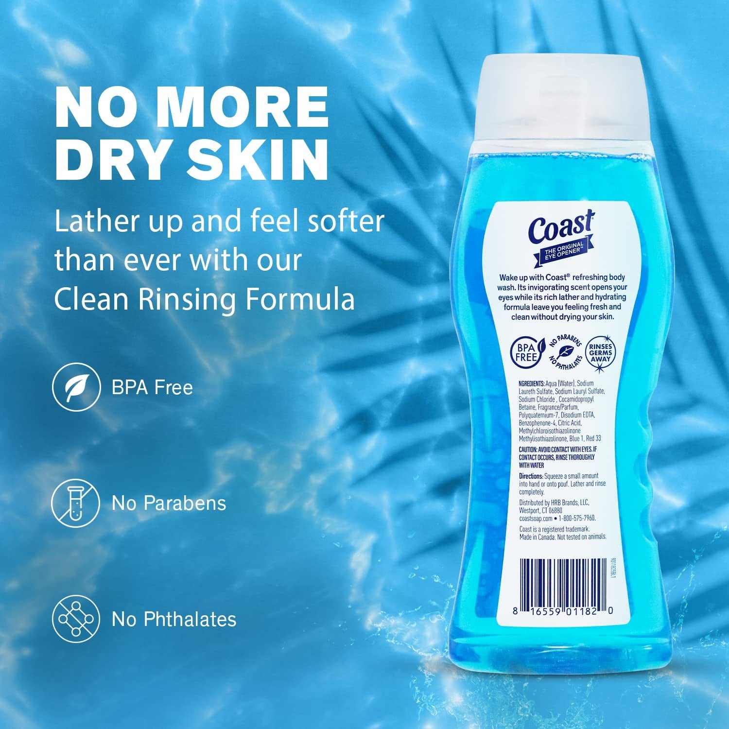 Coast 2-in-1 men's hair and body wash with classic scent, featuring a bottle of shampoo and body wash in a sleek container.