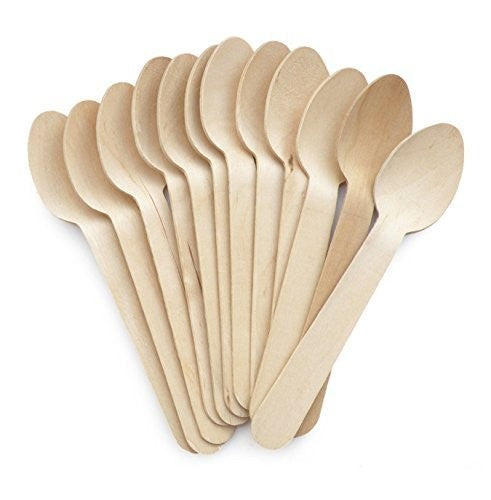 Perfect Stix green wooden compostable spoon, 5.5-inch length, showing natural wood grain and eco-friendly design.
