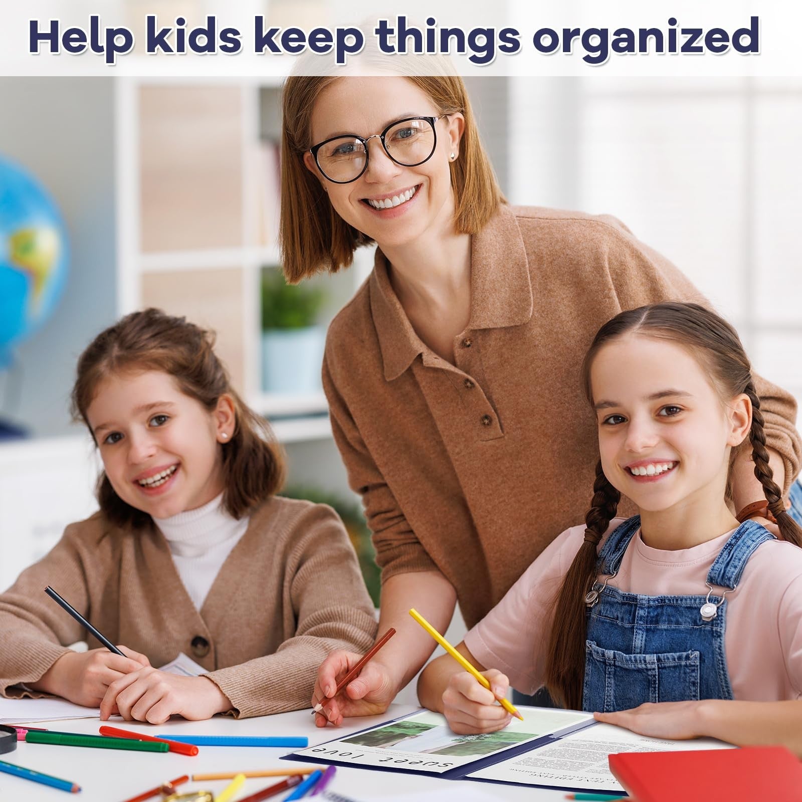 Set of 48 Henoyso plastic take home folders with two pockets, ideal for parent-teacher classroom communication and organization