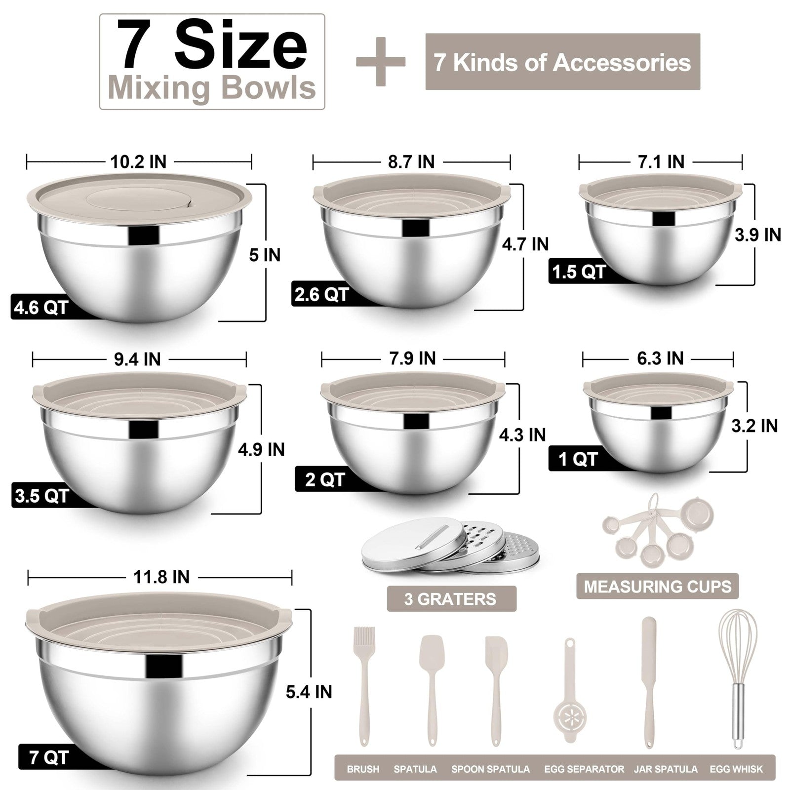 Set of 21 stainless steel mixing bowls with lids from E-far, perfect for salads, baking, and food prep.