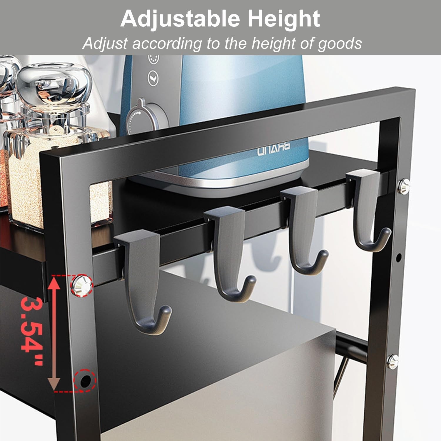 LoyalKBS expandable microwave stand with heavy-duty countertop shelf, designed for over-microwave storage and organization.