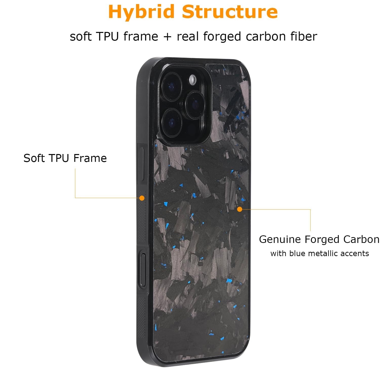 molzar Grip Series iPhone 16 Pro Max case with real forged carbon fiber back and reinforced edges.