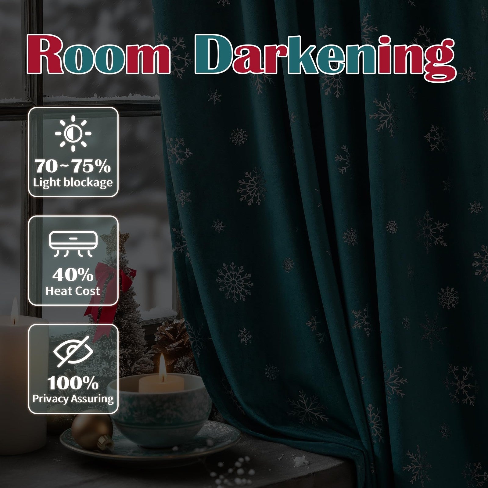 FMFUNCTEX snowflake Christmas velvet blackout curtains in black, thermal insulated for bedroom privacy and cozy winter decor