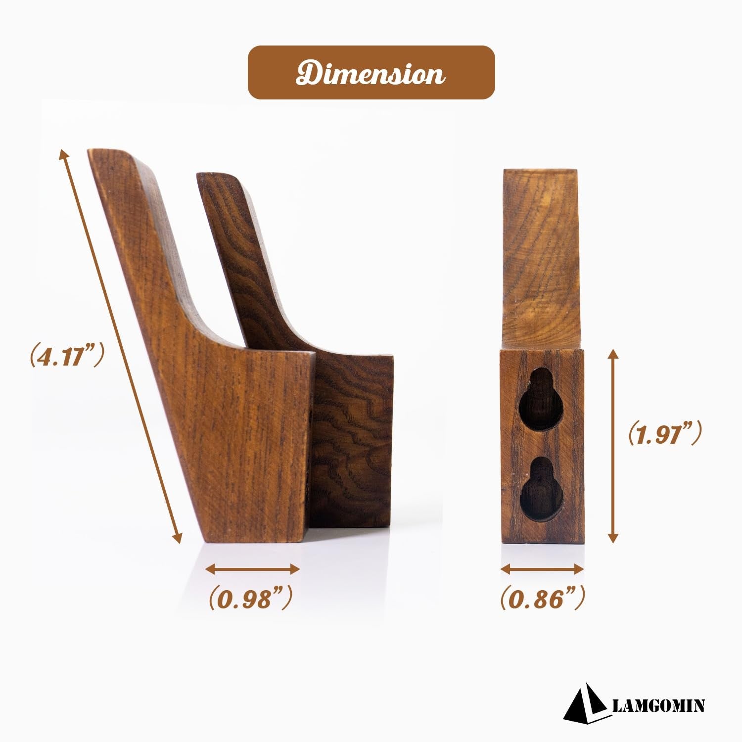 LAMGOMIN wood wall hooks in a 4-pack, rustic minimalist coat hooks for hats and backpacks mounted on a wall.