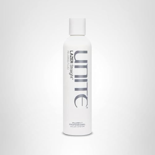 UNITE Hair LAZER Straight Relaxing Fluid anti-frizz smoothing cream in a pump bottle, designed to straighten and tame frizz.