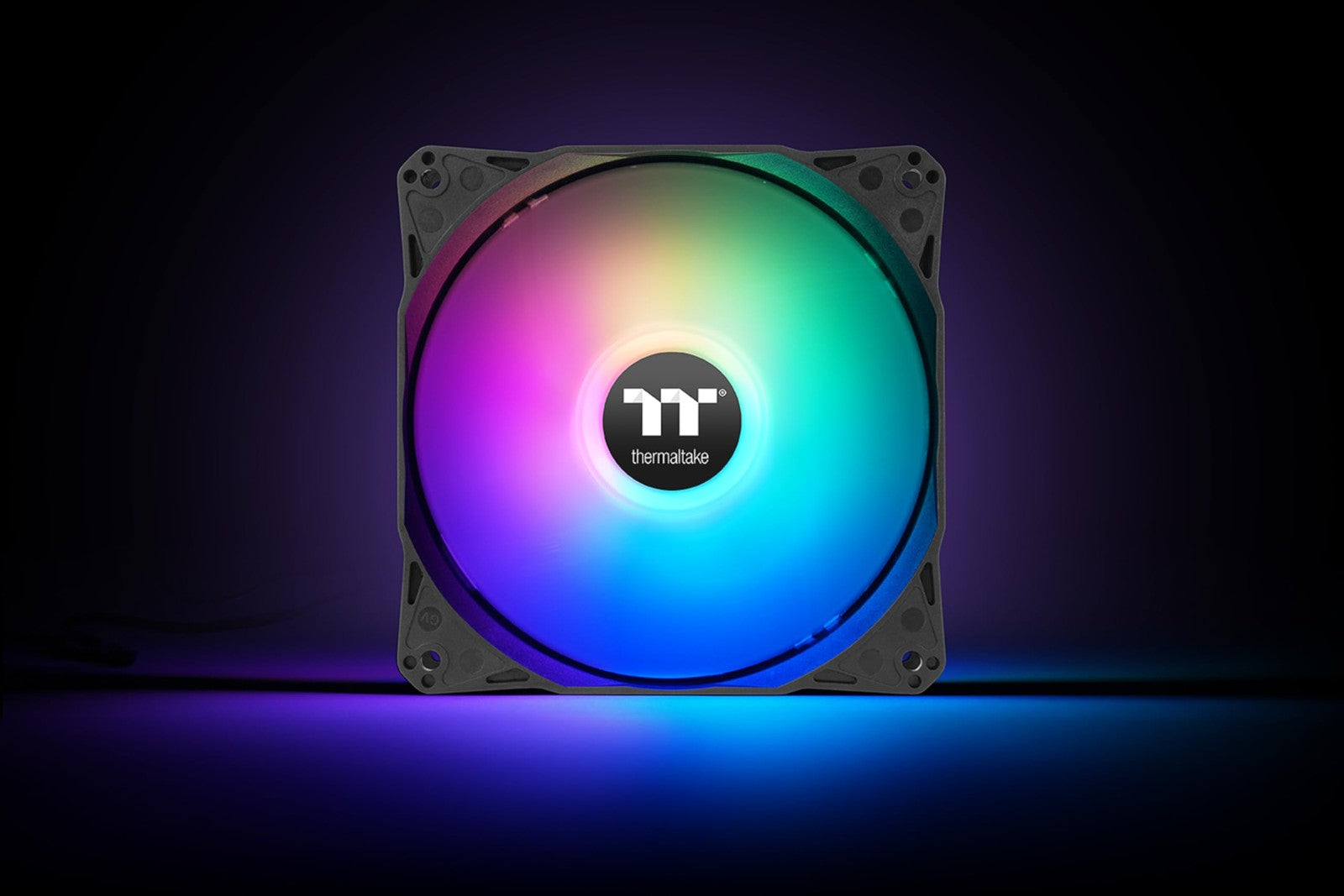 Thermaltake LE120 ARGB PWM case fans, 3-pack, 120mm size with RGB lighting and adjustable speed from 500 to 1500 RPM.