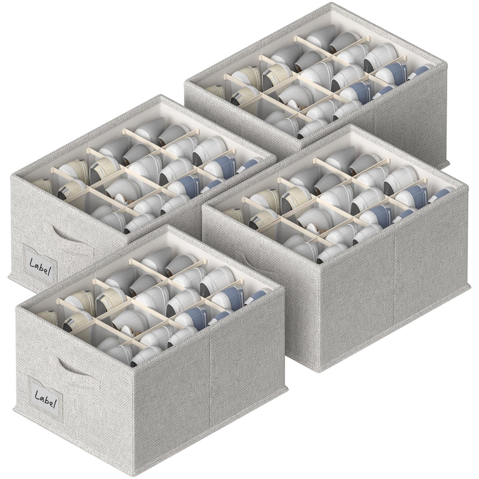 FHSQX 4-pack foldable shoe organizer containers in closet, designed to store up to 48 pairs of shoes efficiently.