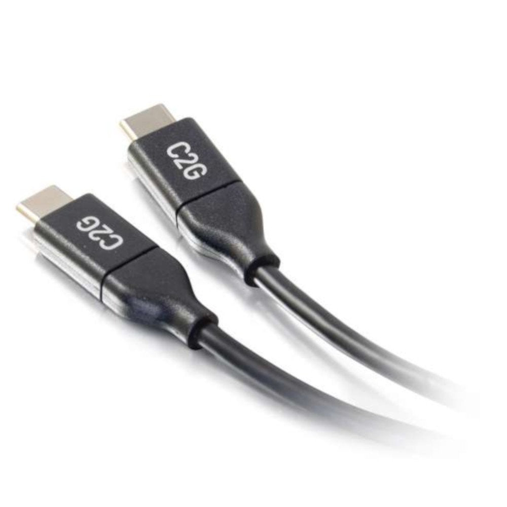 C2G USB 2.0 C to C black cable, 6 feet (1.82 meters) long, features USB-C connectors on both ends, suitable for device charging and data transfer.