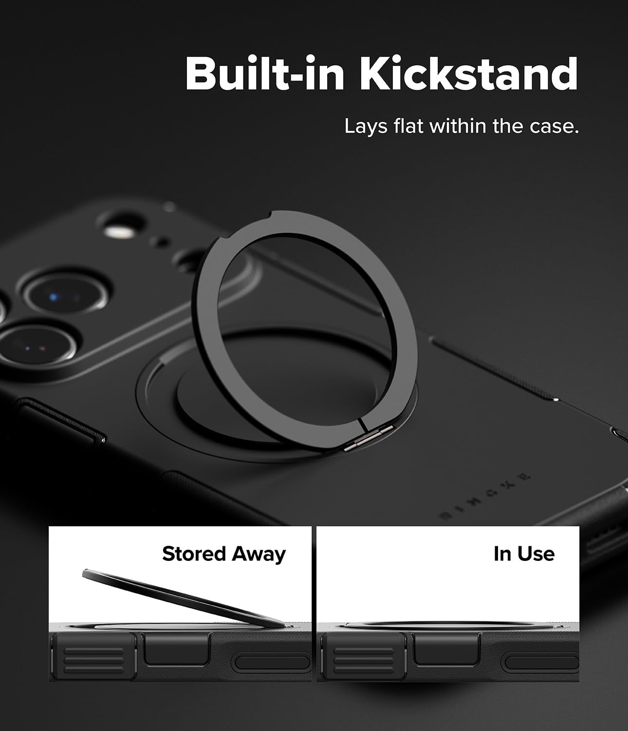 Ringke Alles Pro iPhone 17 Pro Max case with shockproof design, magnet camera button, and 360° protection in black color.
