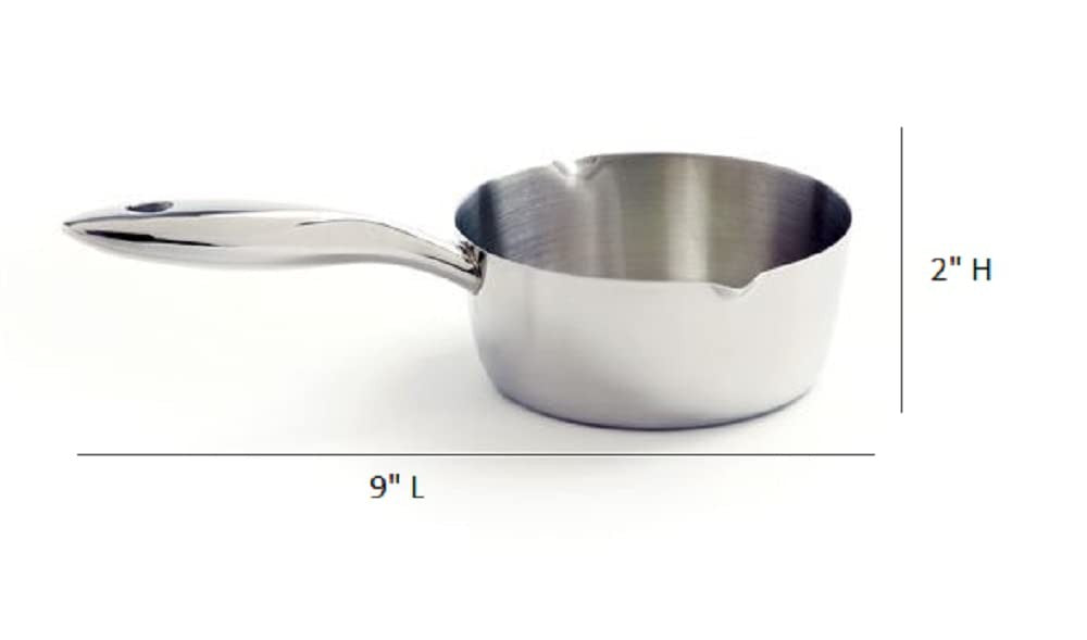 Norpro stainless steel butter melter with a 9-inch long handle for easy melting and pouring of butter.