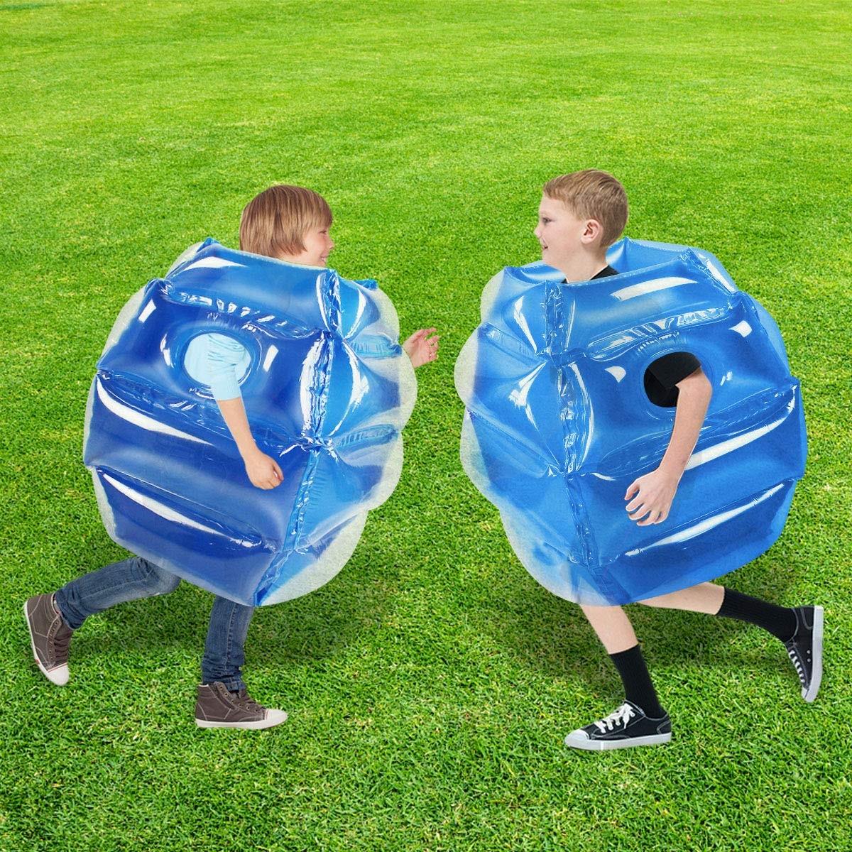 Sunshinemall 2-piece inflatable sumo balls for kids, featuring bright colors and durable plastic material for active play.