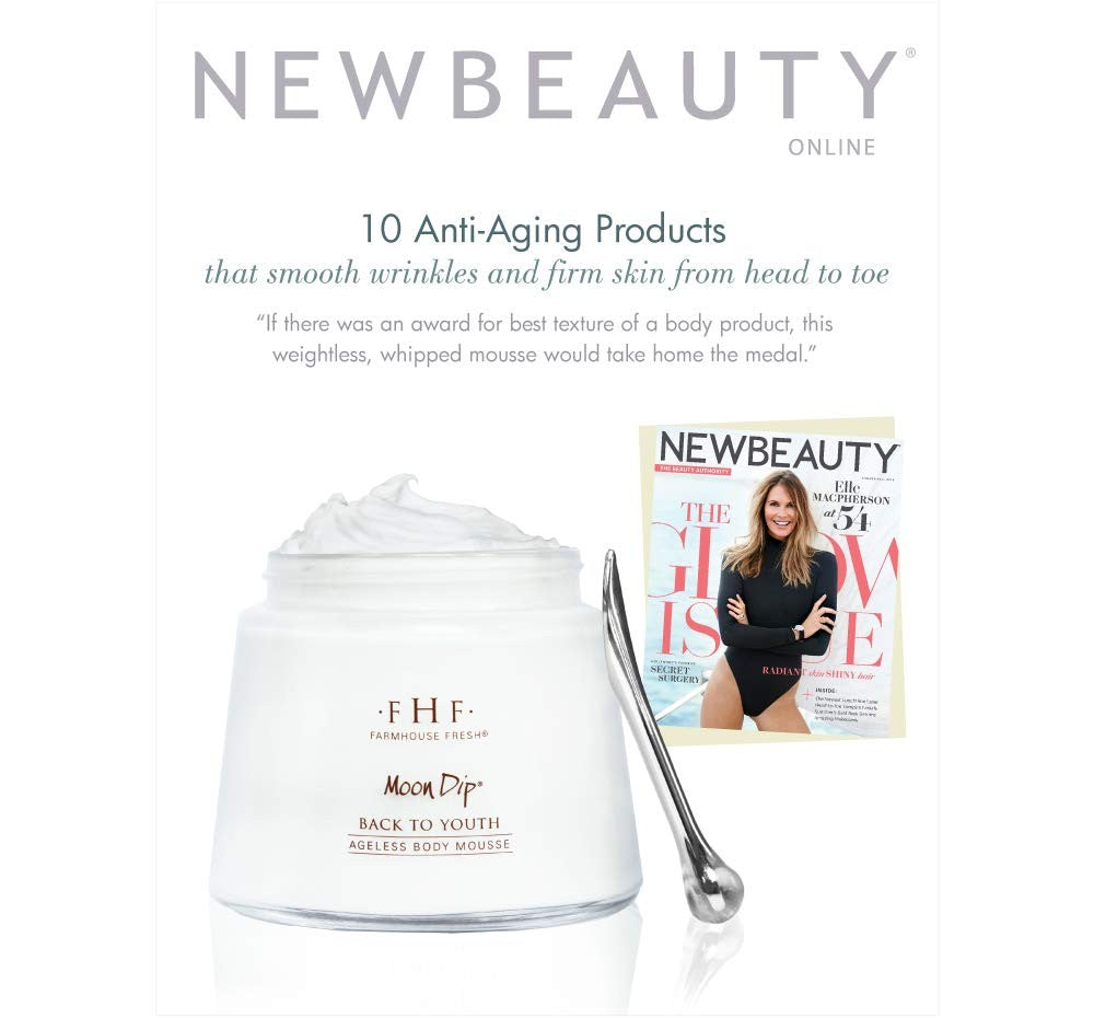 FarmHouse Fresh Moon Dip Back to Youth Ageless Body Mousse in 8 oz jar, creamy formula with a smooth, luxurious texture.
