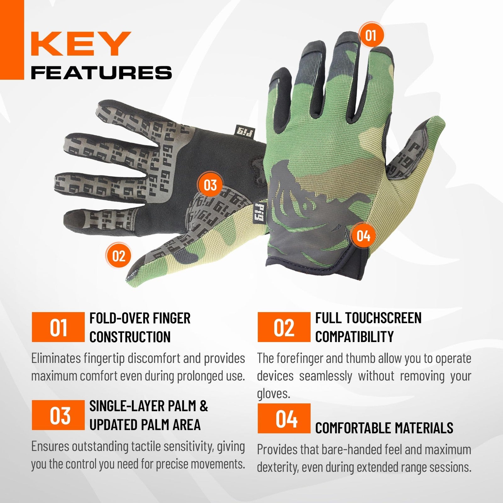 PIG Delta Utility Tactical Gloves in black, touchscreen compatible, high-dexterity gloves for outdoor and tactical use