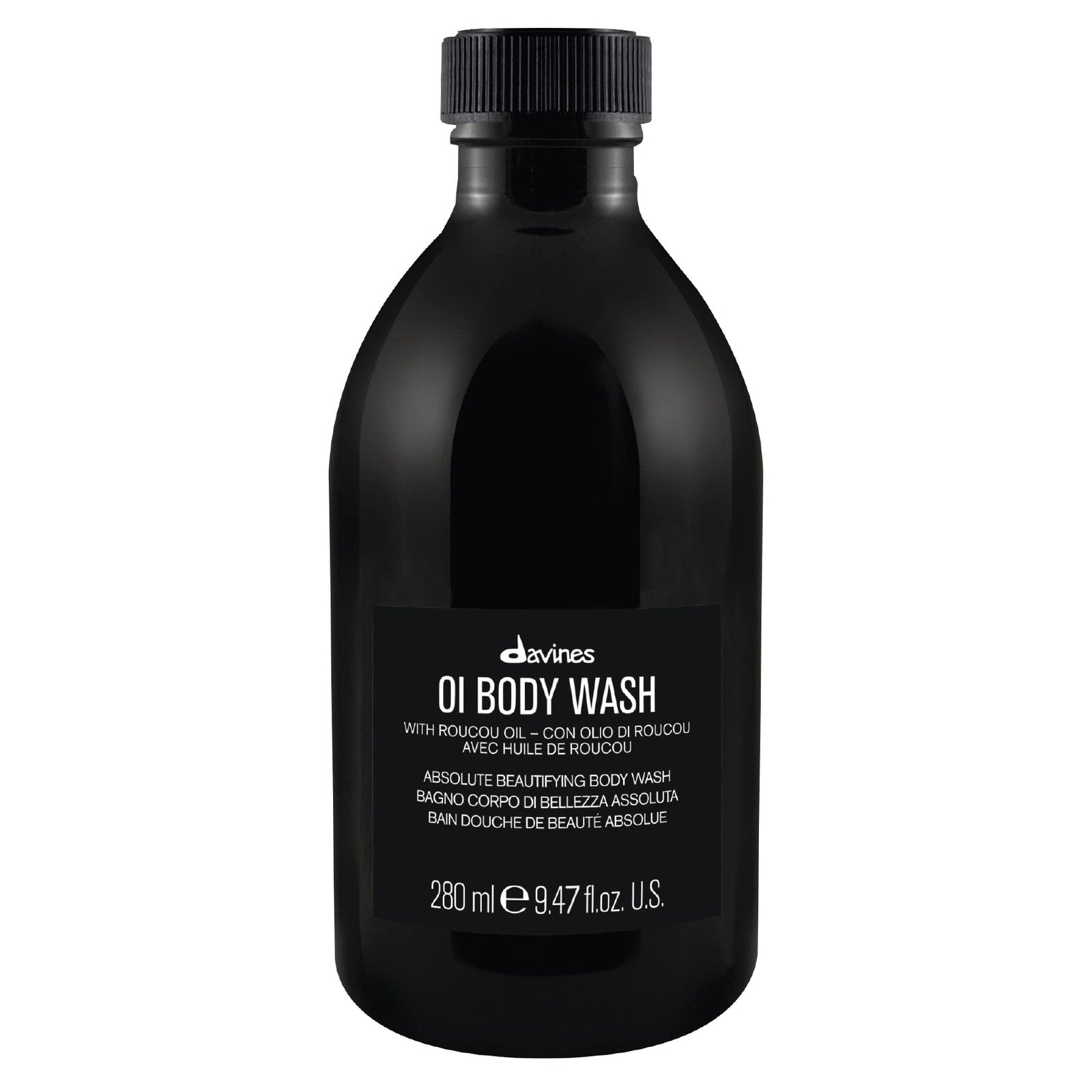Davines OI Body Wash with Roucou Oil, hydrating and gentle on skin, in a 9.47 fl oz bottle.