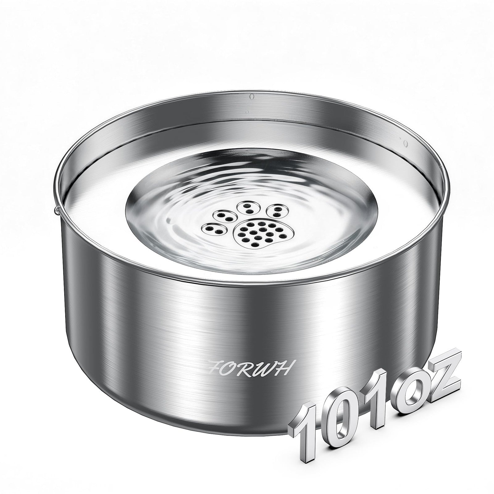 Stainless steel FORWH dog water bowl with no spill design, 101oz capacity, large pet water dispenser for dogs.