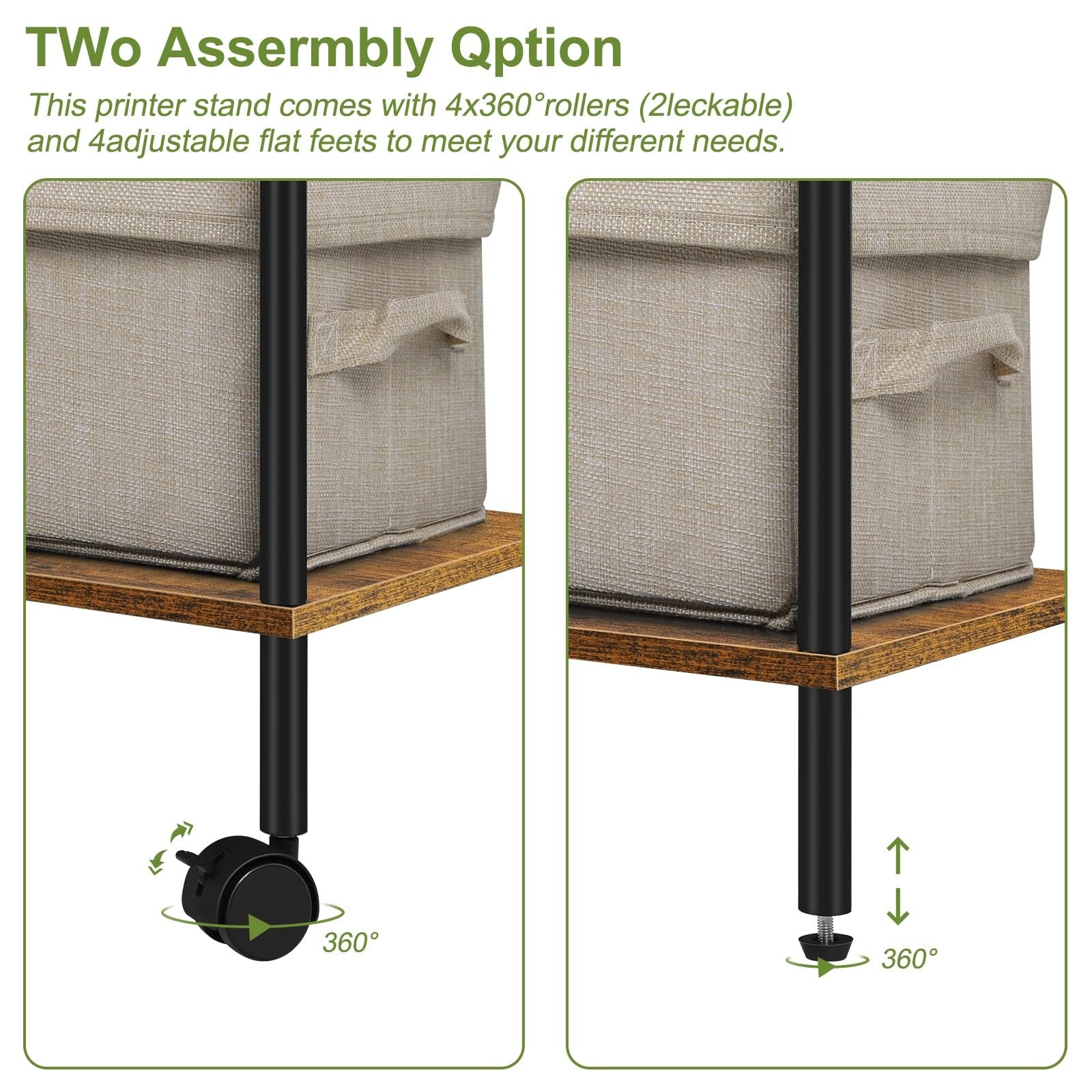 Shinoske 3-tier printer stand with wheels, large storage shelves, and a sturdy frame for home office use.