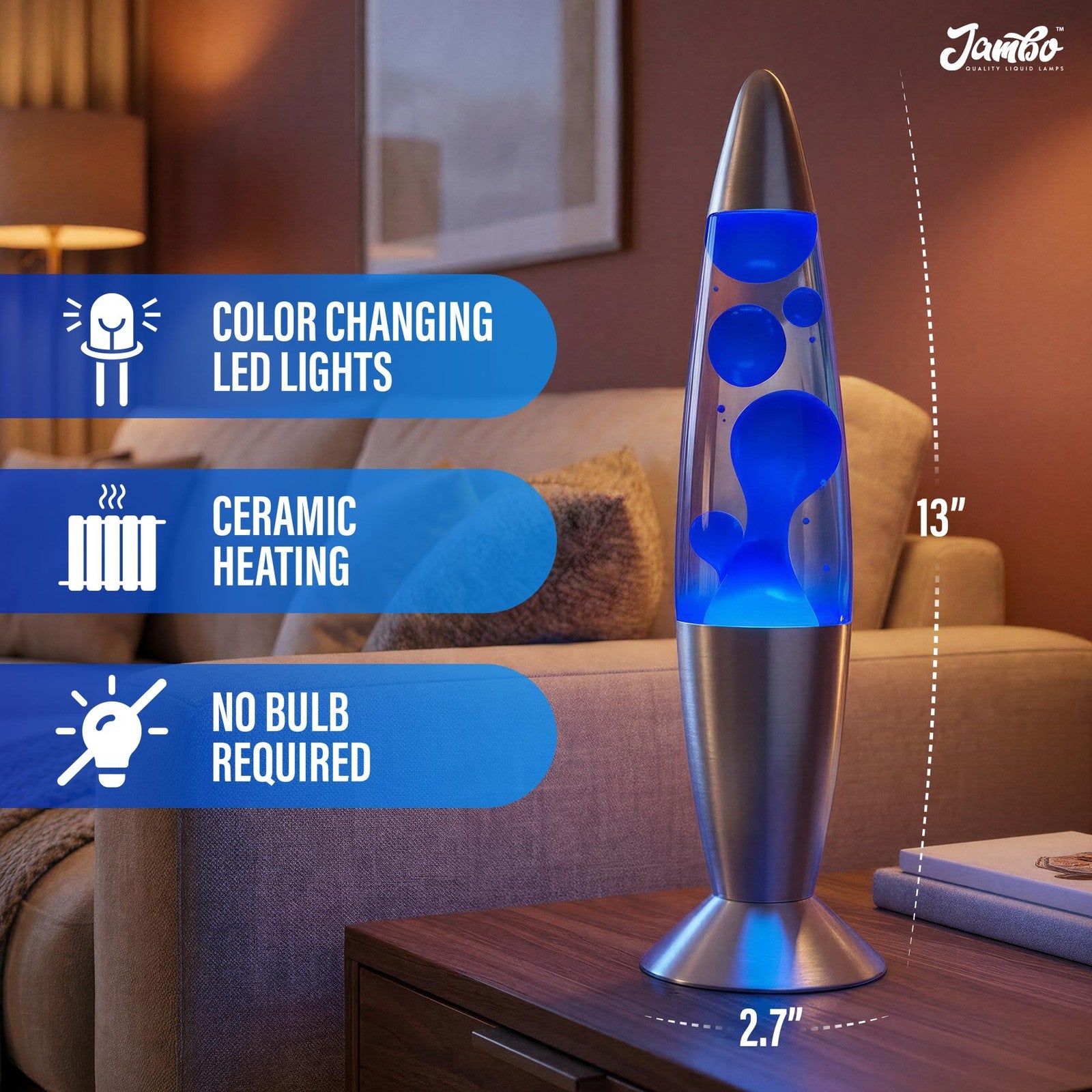 JAMBO 17-color changing LED motion lamp with remote control, 13-inch LED light for kids and teens, colorful light display