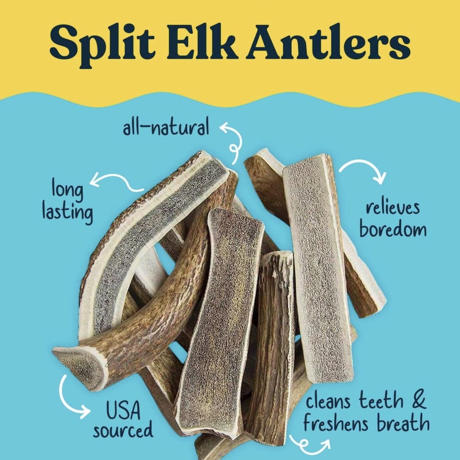 Hotspot Pets Premium Split Elk Antlers for Dogs, 7-inch large dog chews, natural antler treats in a 2-pack.
