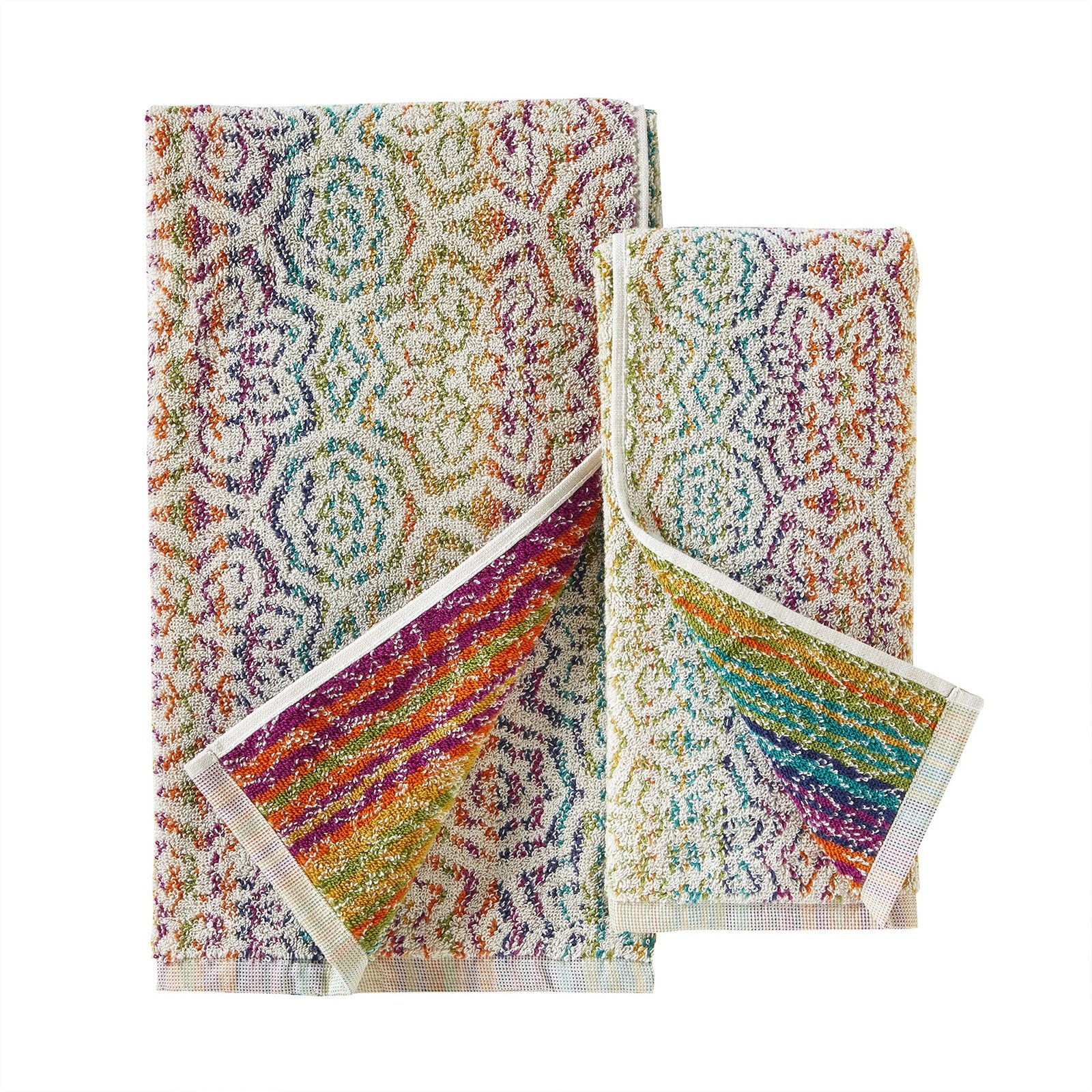 SKL Home Rhapsody 2 Bath and 2 Hand Towel Set in multi-color, soft and absorbent cotton towels displayed neatly.