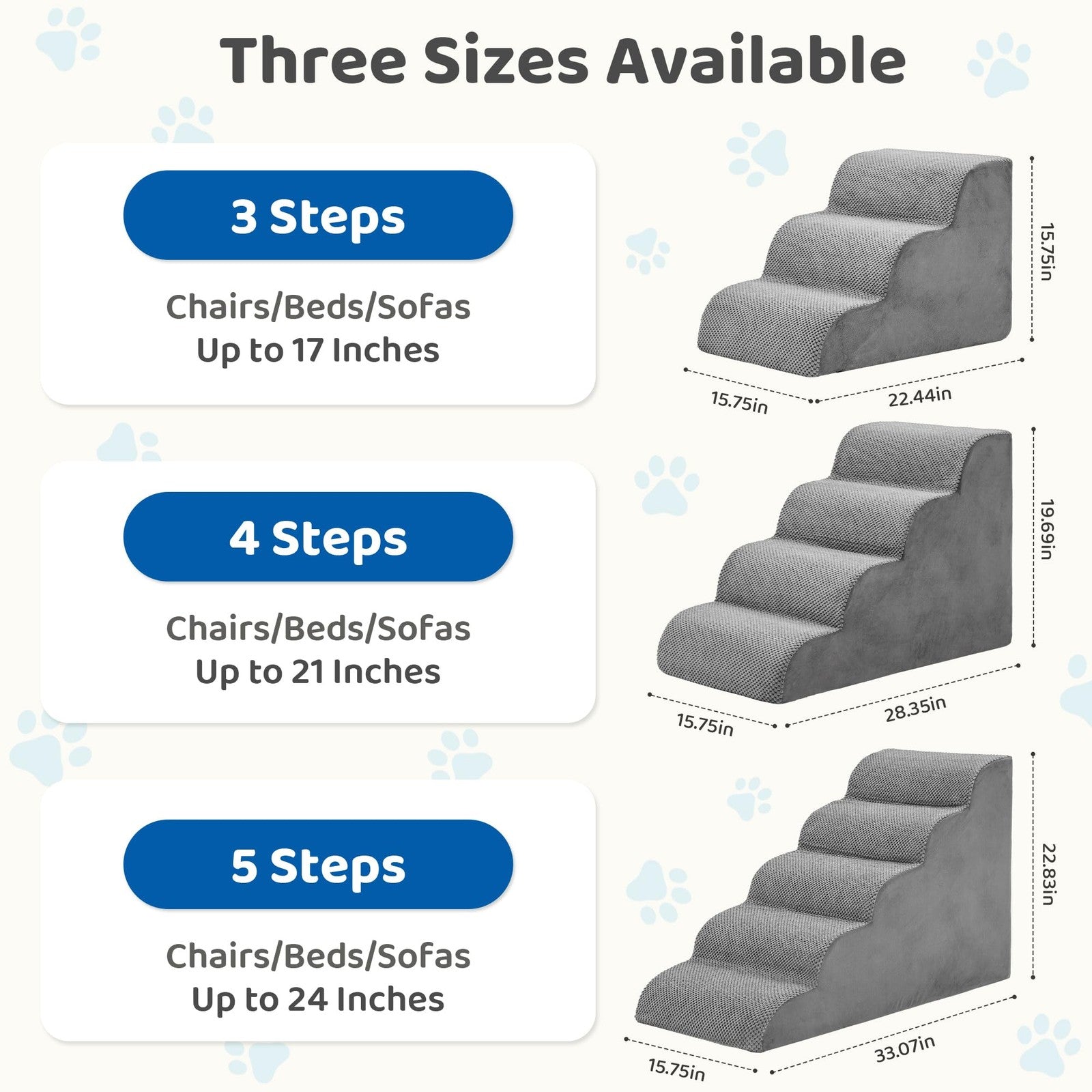 DUMOS 4-step curved dog stairs ramp for small dogs and cats, showing the pet-friendly pet stairs with soft carpeted steps.