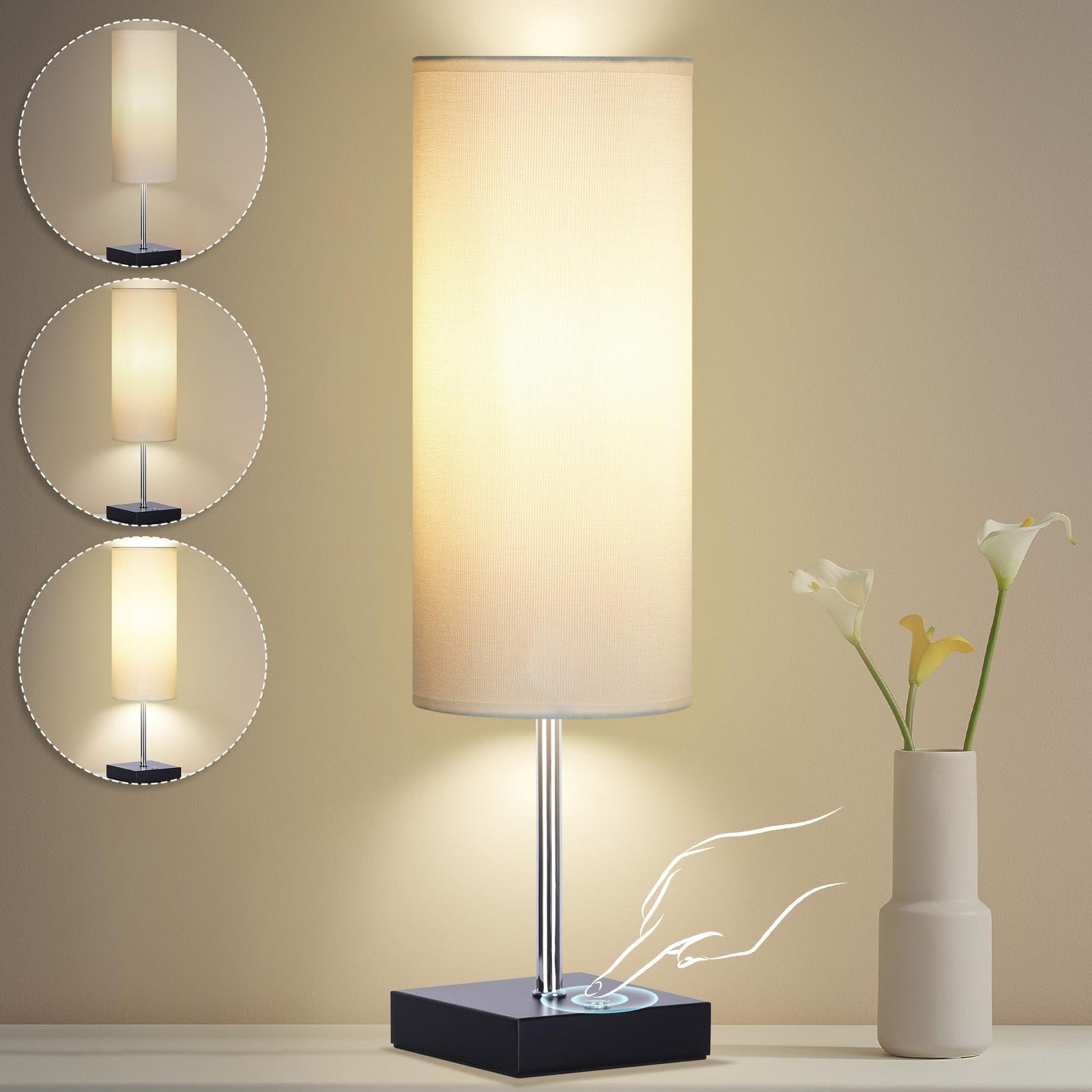AVV cordless table lamp with dimmable LED light, 5000mAh battery, 3 lighting modes, used as a nightstand or reading light.