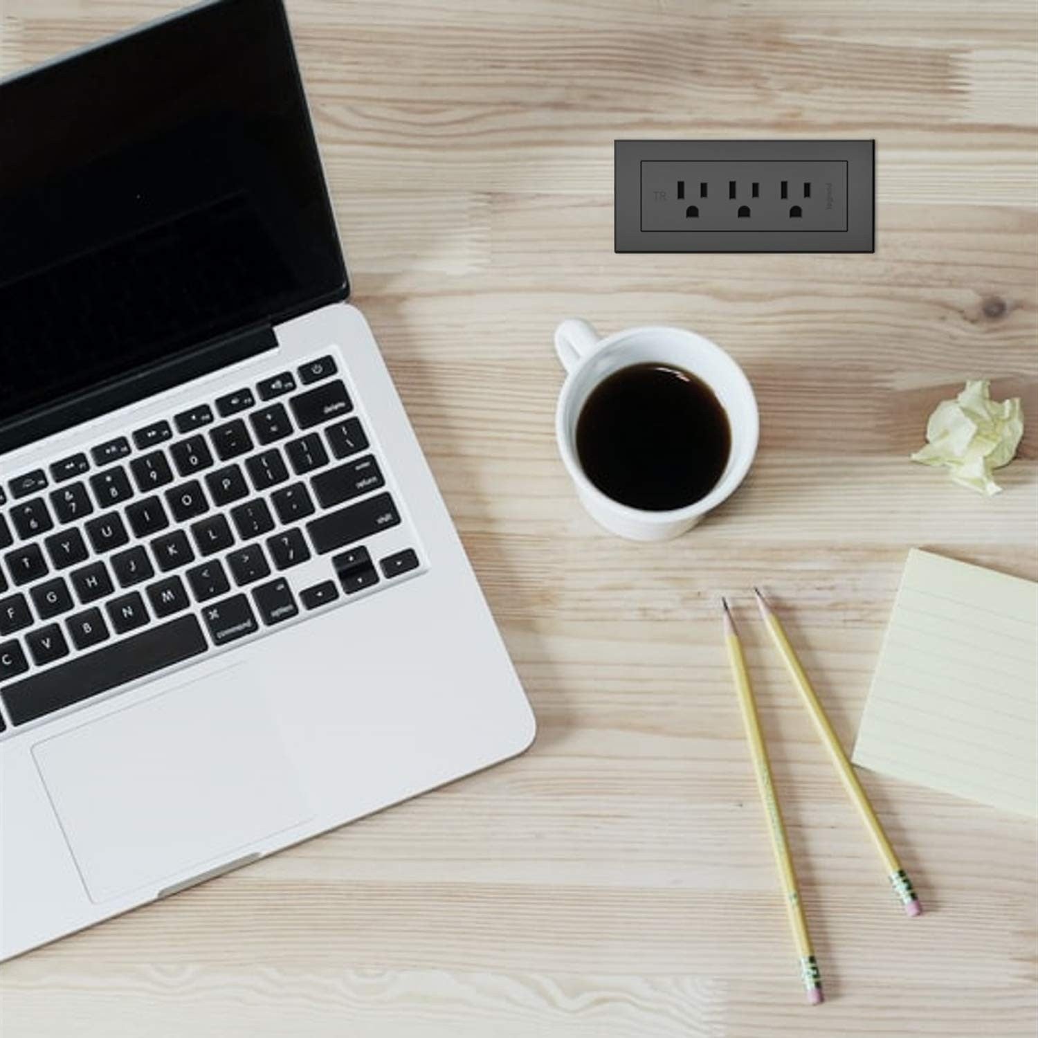 Wiremold Radiant Recessed Furniture Power Center Strip with multiple outlets and sleek black finish, designed for modern office furniture.