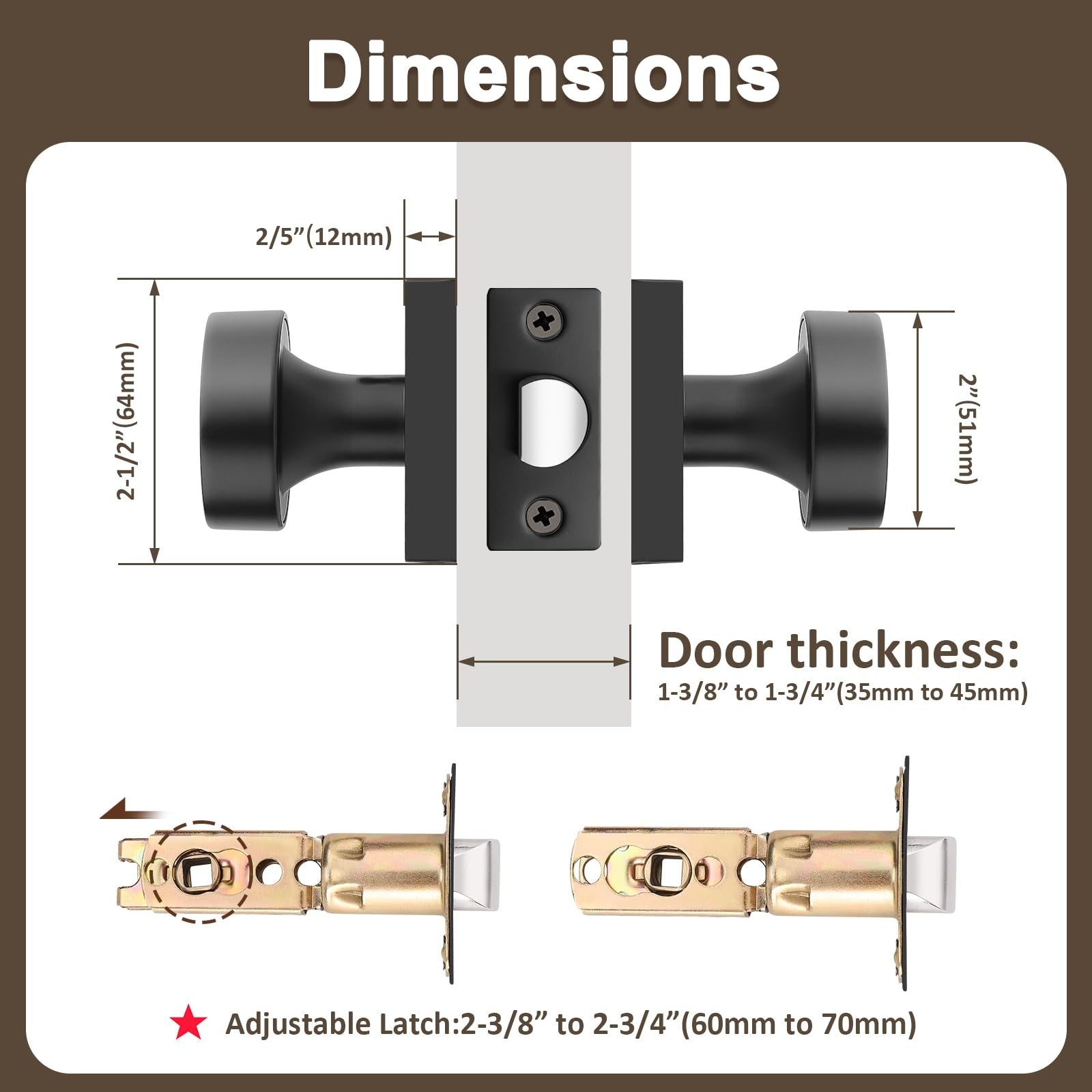 Probrico black interior door knob for closet and hallway, keyless, modern design with no lock mechanism visible.