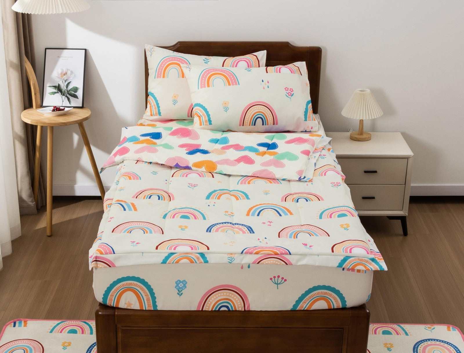 Meeting Story kids comforter set with zipper bedding, twin size for girls, featuring colorful design on soft fabric.