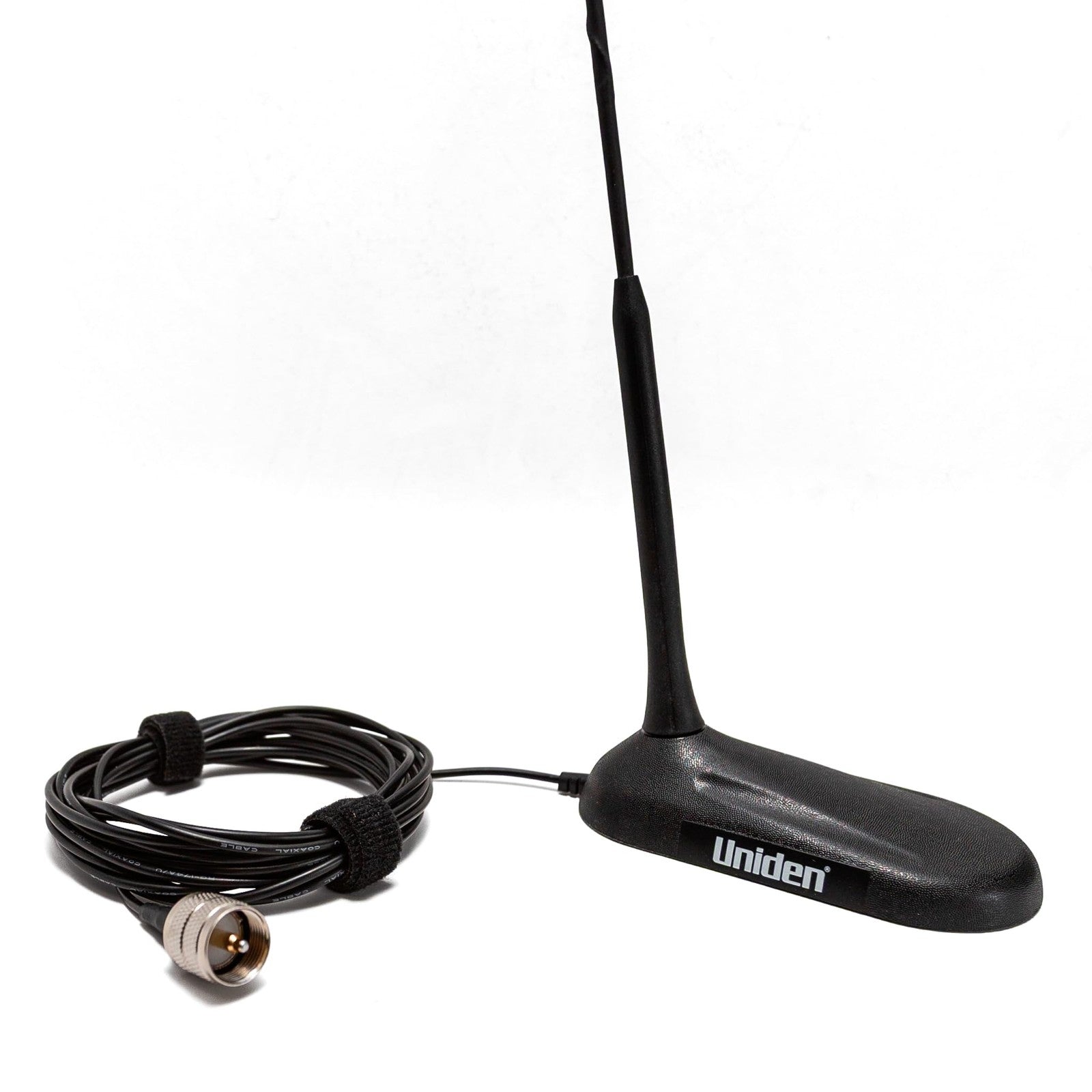 Uniden 18-inch magnetic CB radio antenna with low profile aerodynamic design, pre-tuned for optimal radio reception.