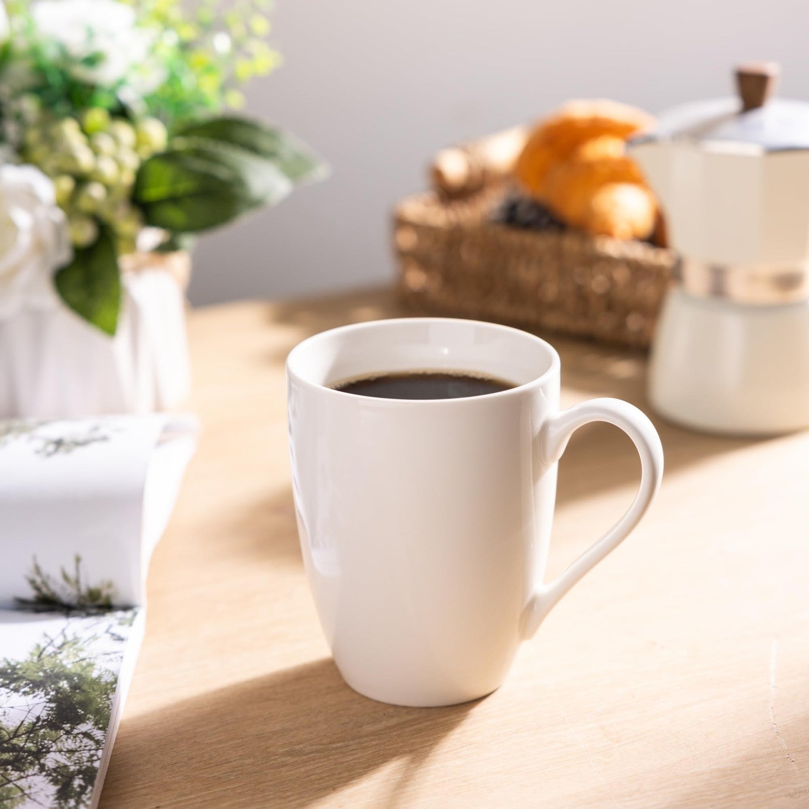 Six large GBhome ceramic coffee mugs with handles, featuring simple design, ideal for men, women, and dads, on a white background.