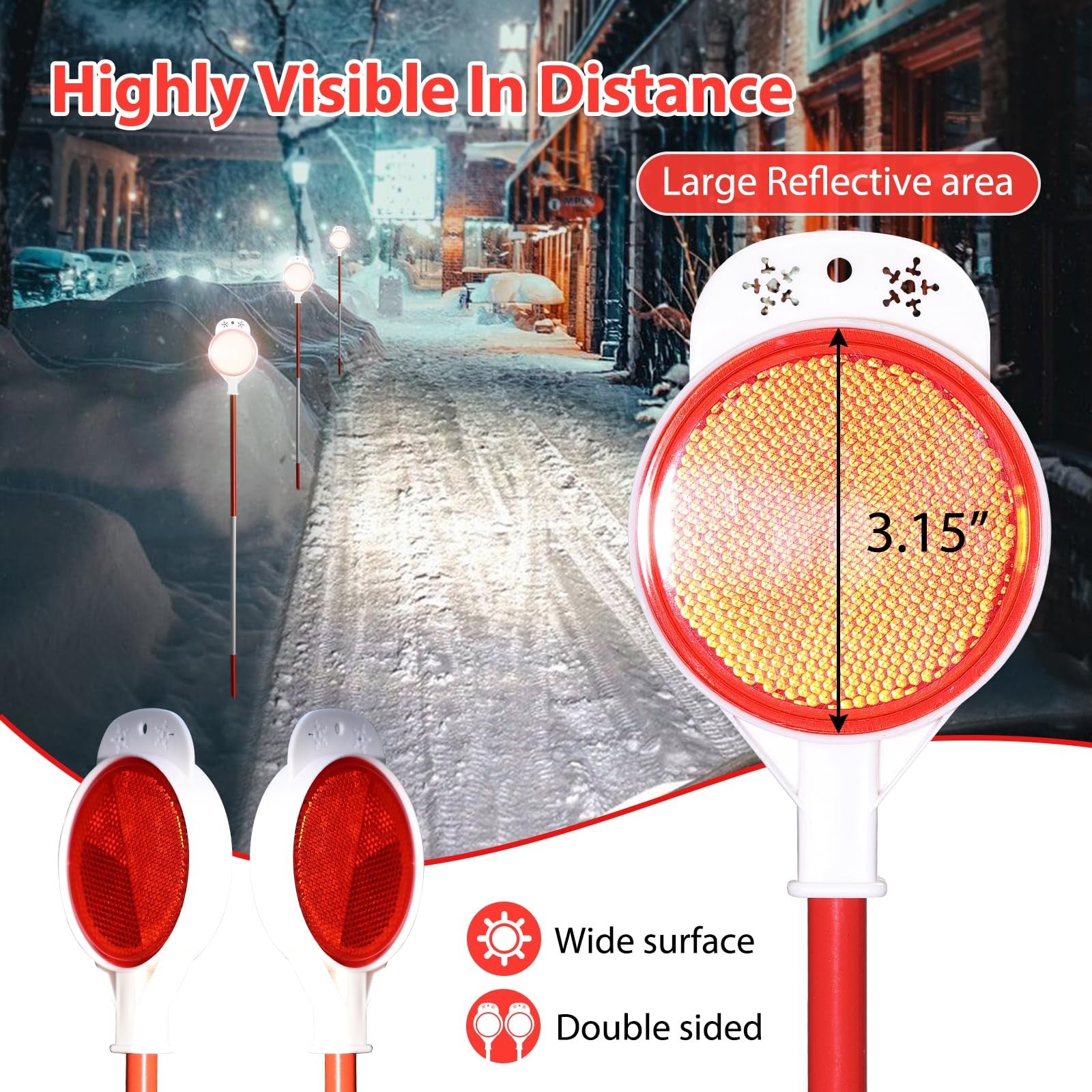 Set of 8 DEROFIT driveway markers, 50-inch reflective snow stakes with installation bits, high-visibility for winter safety.