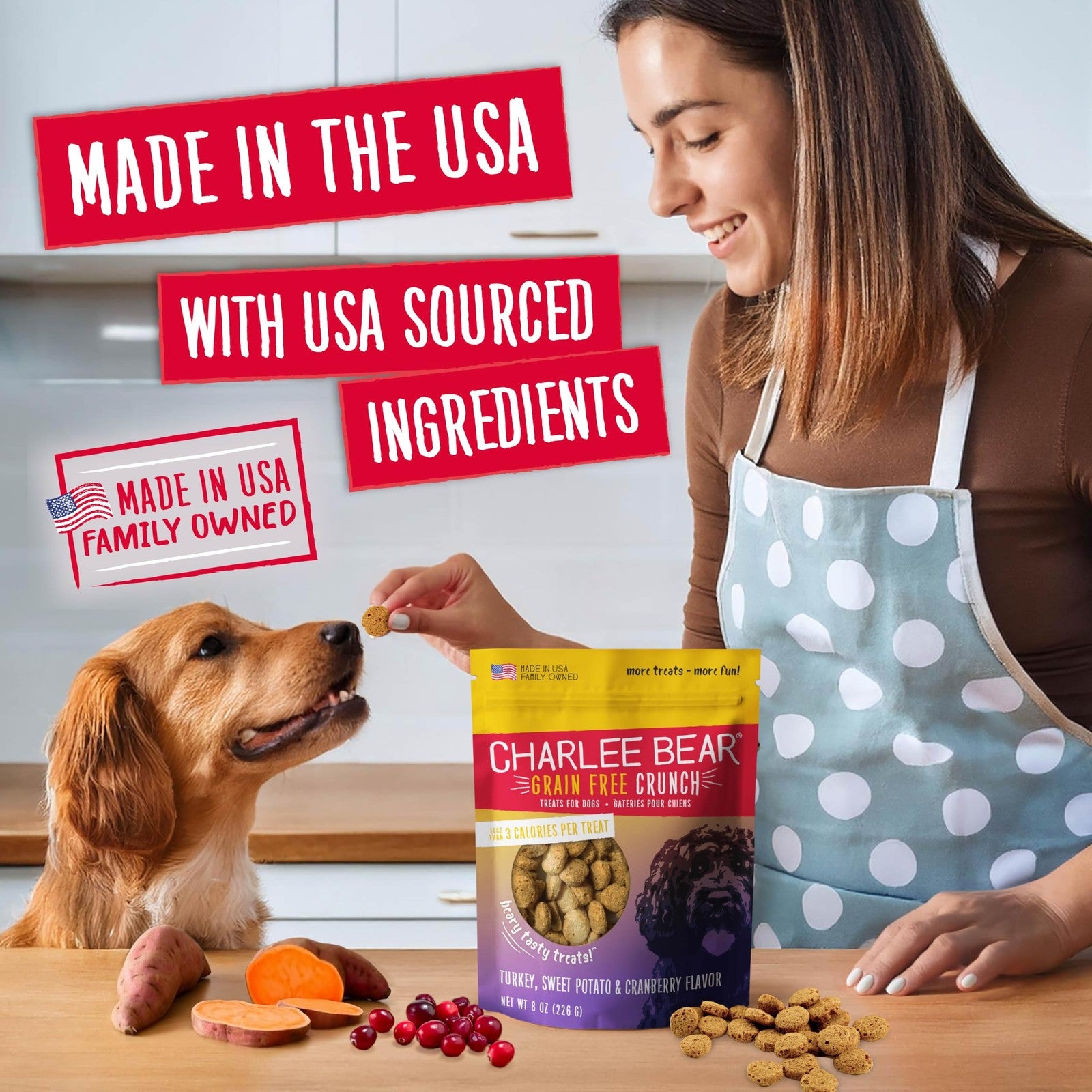 Charlee Bear dog training treats in a variety pack, featuring crunchy low-calorie treats suitable for all dog breeds.