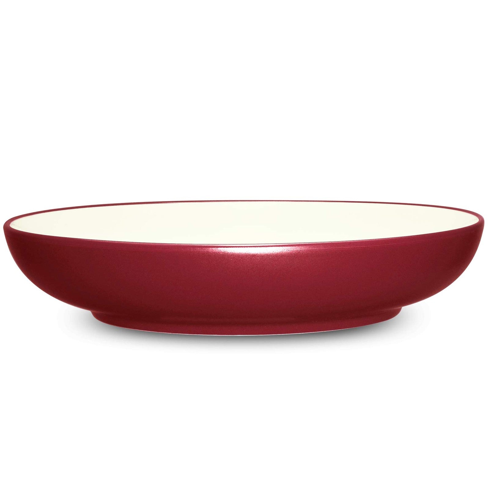 Noritake Colorwave Raspberry 12-inch pasta serving bowl with 89.5 oz capacity, featuring a vibrant raspberry-colored ceramic design.
