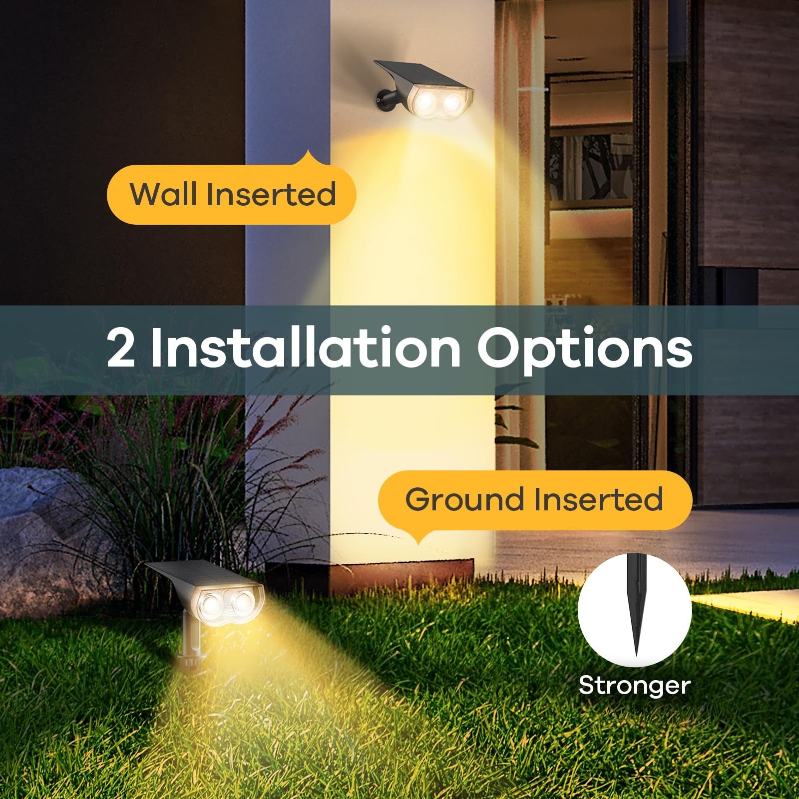 Outdoor waterproof Linkind solar lights with IP67 rating, dusk-to-dawn solar-powered pathway lights in a garden setting.