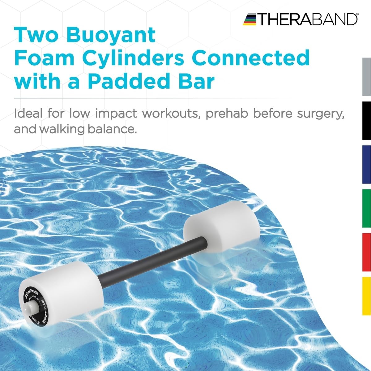 TheraBand swim bar with padded grip for buoyancy swim training, designed for water exercise and aquatic fitness activities.