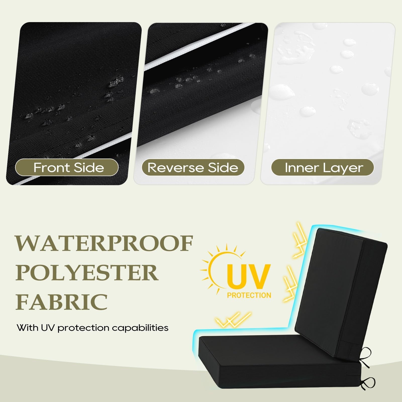 Wellsin waterproof outdoor seat cushions, 24x24 inches with ties, deep padding, suitable for patio or garden furniture.