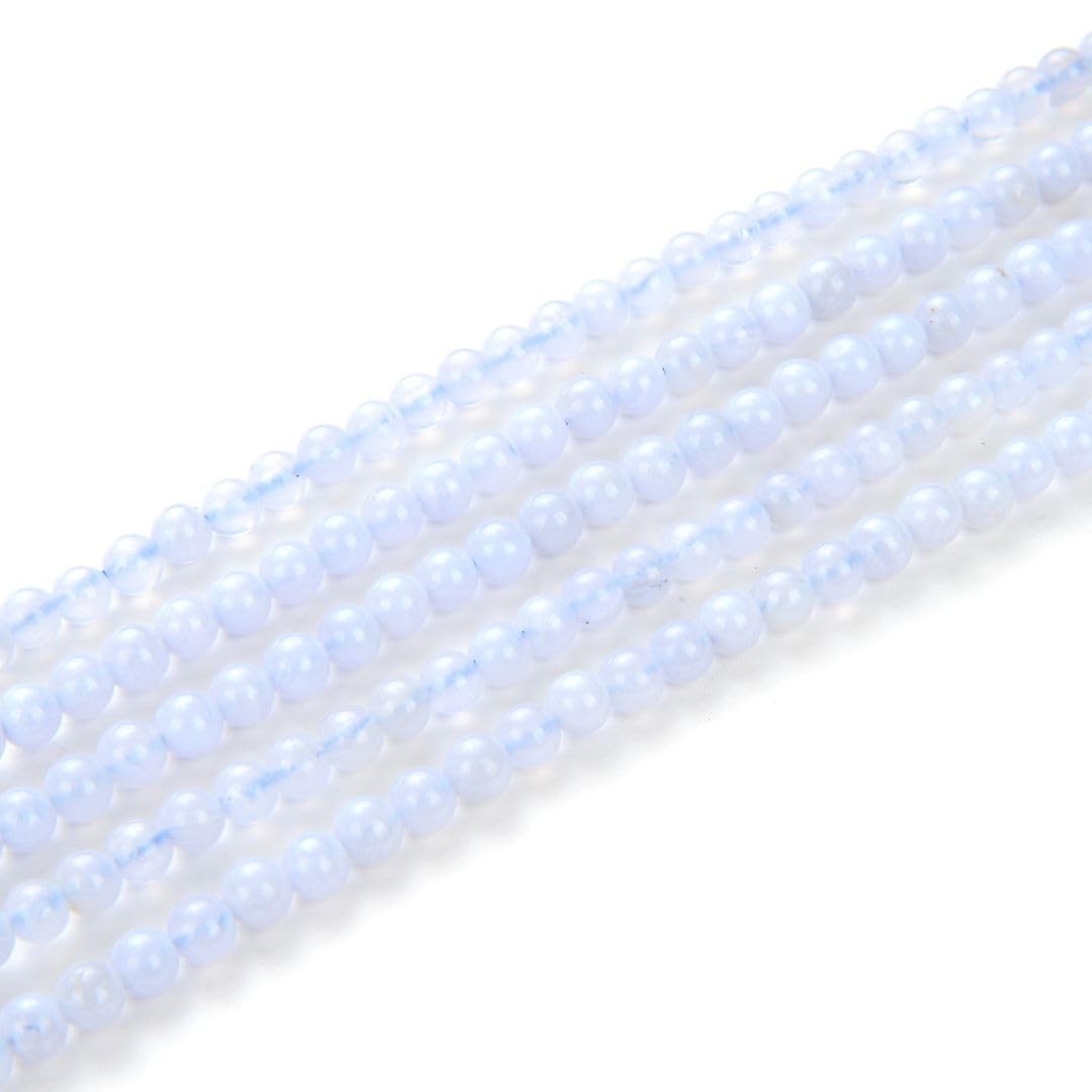 Two strands of small 4mm round blue lace agate healing gemstones, natural blue and white banded stones, unbranded jewelry.