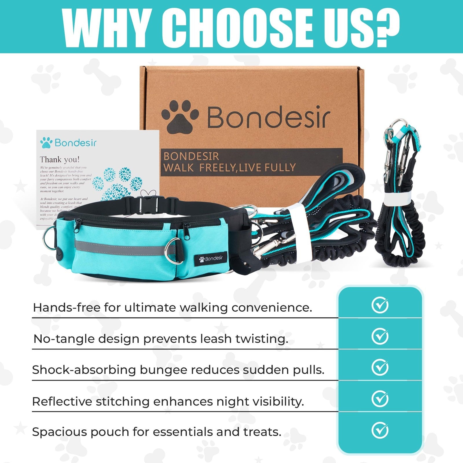 BONDESIR double dog walking waist leash with shock absorption for small, medium, and large dogs, adjustable and comfortable.