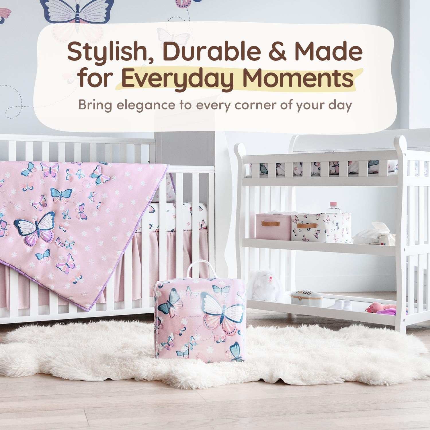 Pink butterfly fabric storage bins collapsible canvas for nursery organization