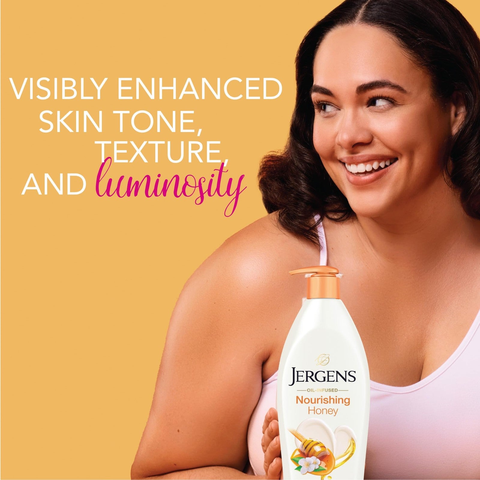Jergens Nourishing Honey Dry Skin Moisturizer with Illuminating Hydralucence, creamy texture in a jar for dry skin.